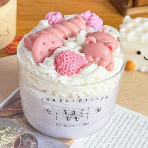 小熊饼干蛋糕香薰蜡烛 原创甜品生日礼物伴手礼香氛家用室内摆件